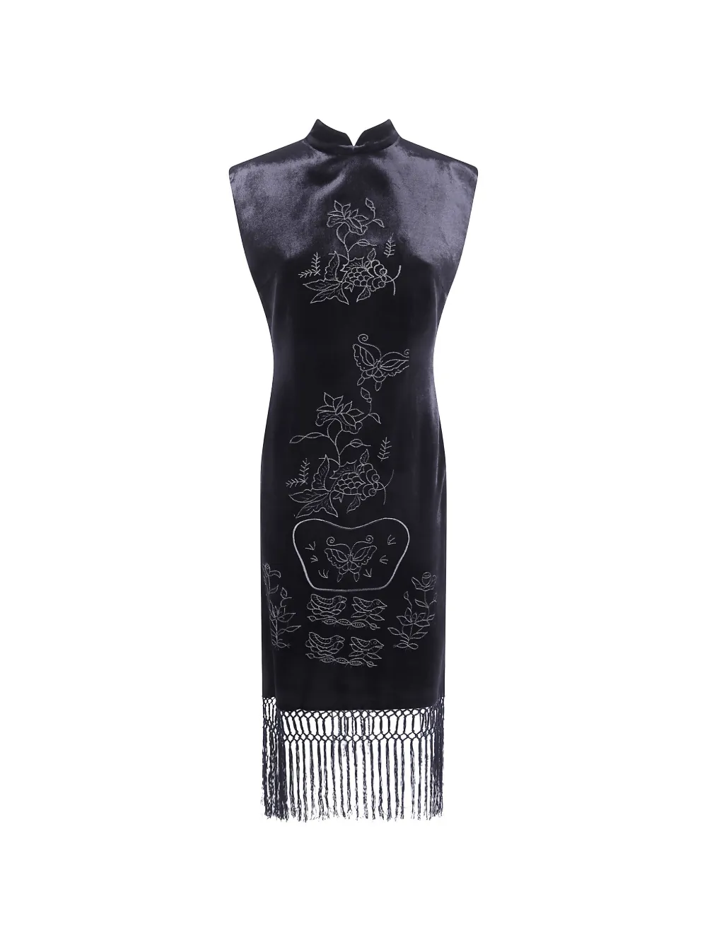 HUI MILANO embroidered fringe-trim midi dress - Schwarz
