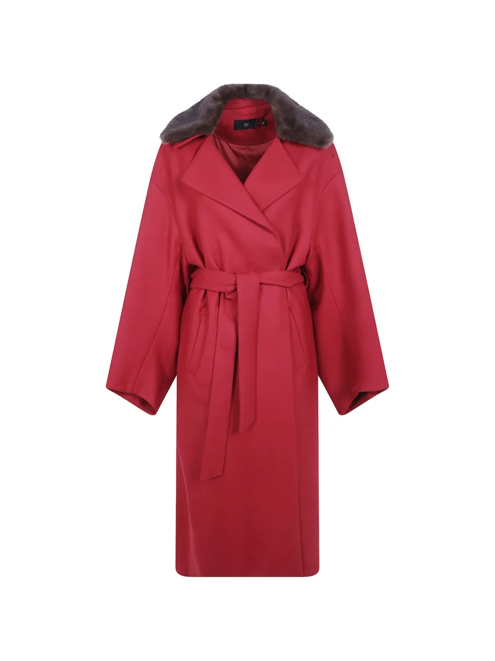 HUI MILANO faux-fur collar belted coat