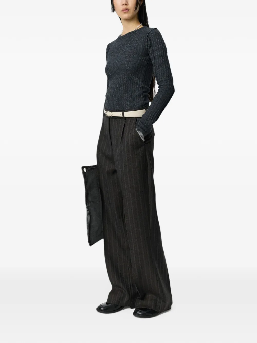 mfpen Pantalon met krijtstreep Bruin