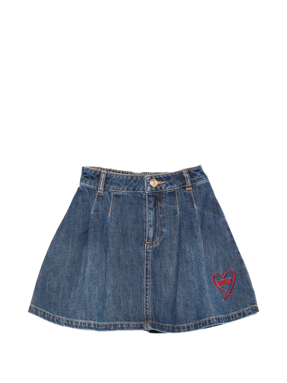 Moschino Kids logo-embroidered pleated skirt Blauw