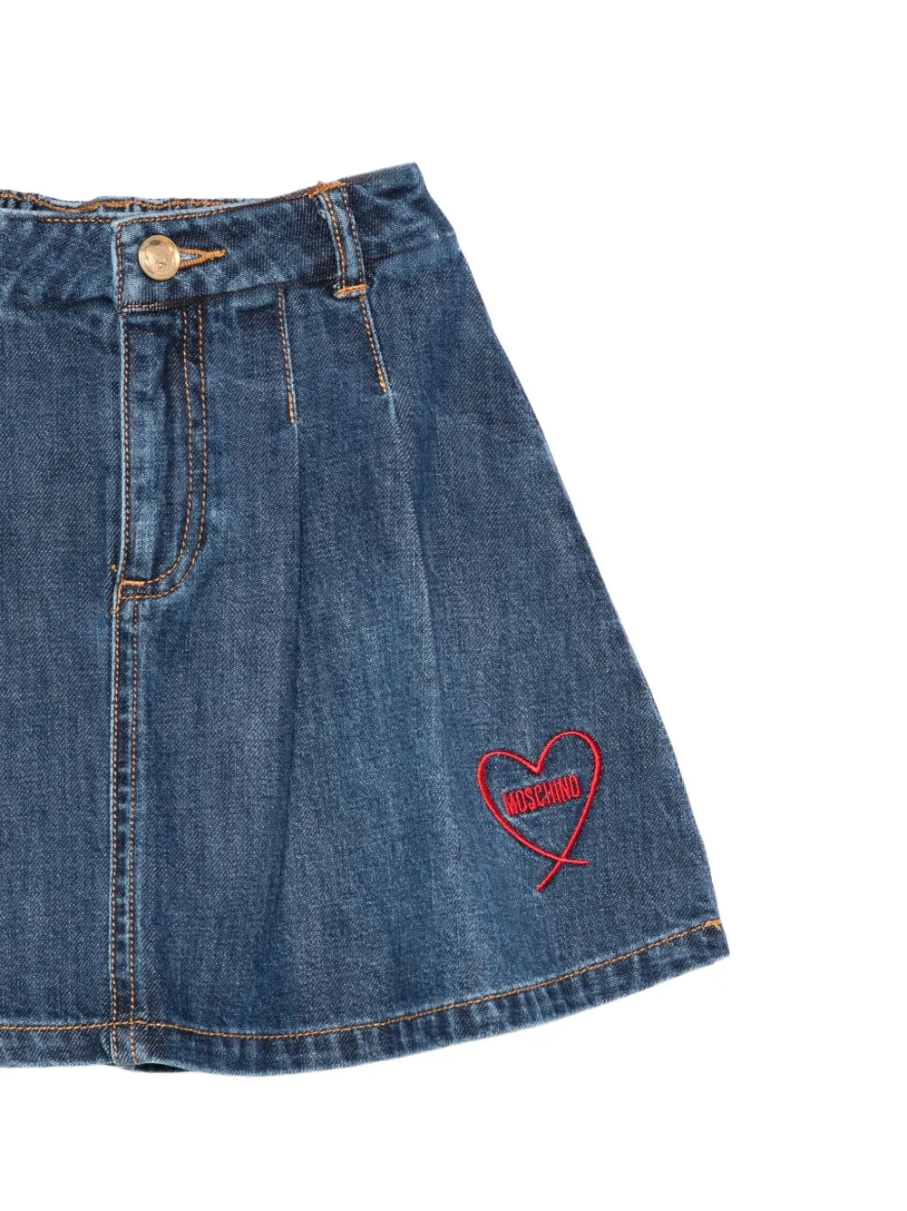 Moschino Kids logo-embroidered pleated skirt Blauw