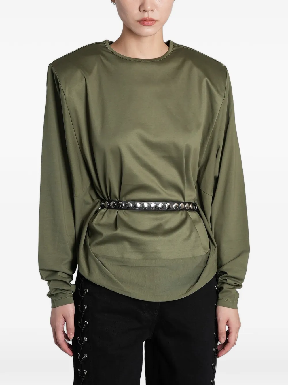 IRO Arum padded-shoulder long-sleeve T-shirt - Grün