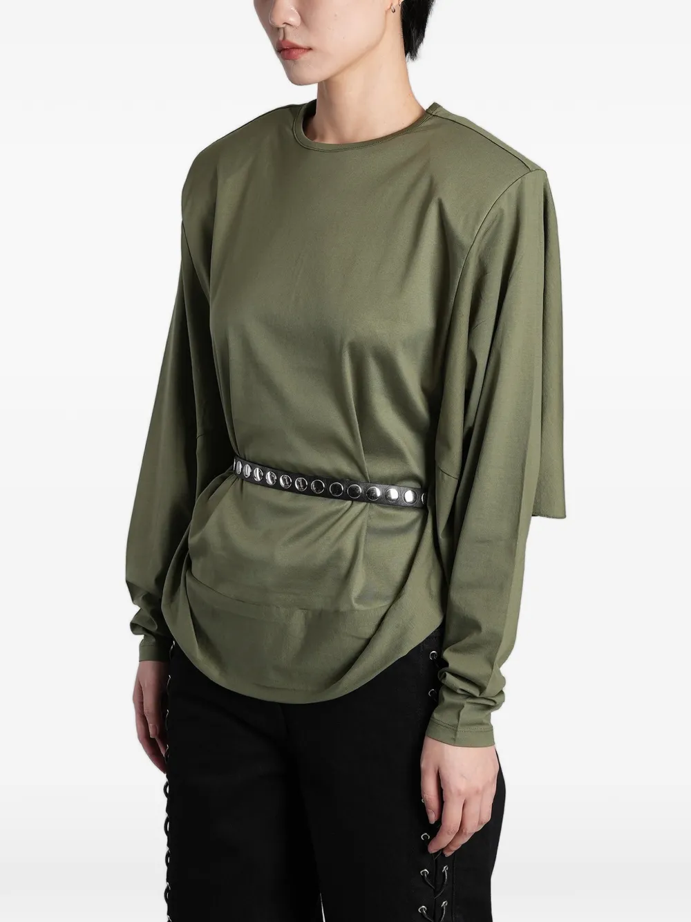 IRO Arum T-shirt met gewatteerde schouders en lange mouwen Groen