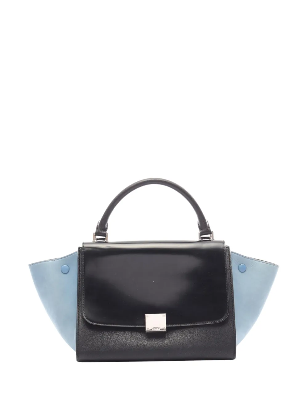 Pre-owned Celine 2016 Small Bicolor Leather Trapeze Satchel In Black