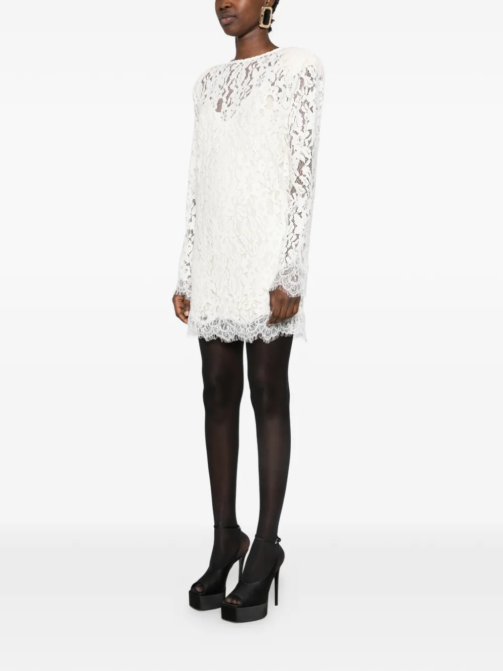 Aniye By lace-overlay long-sleeve mini dress Wit