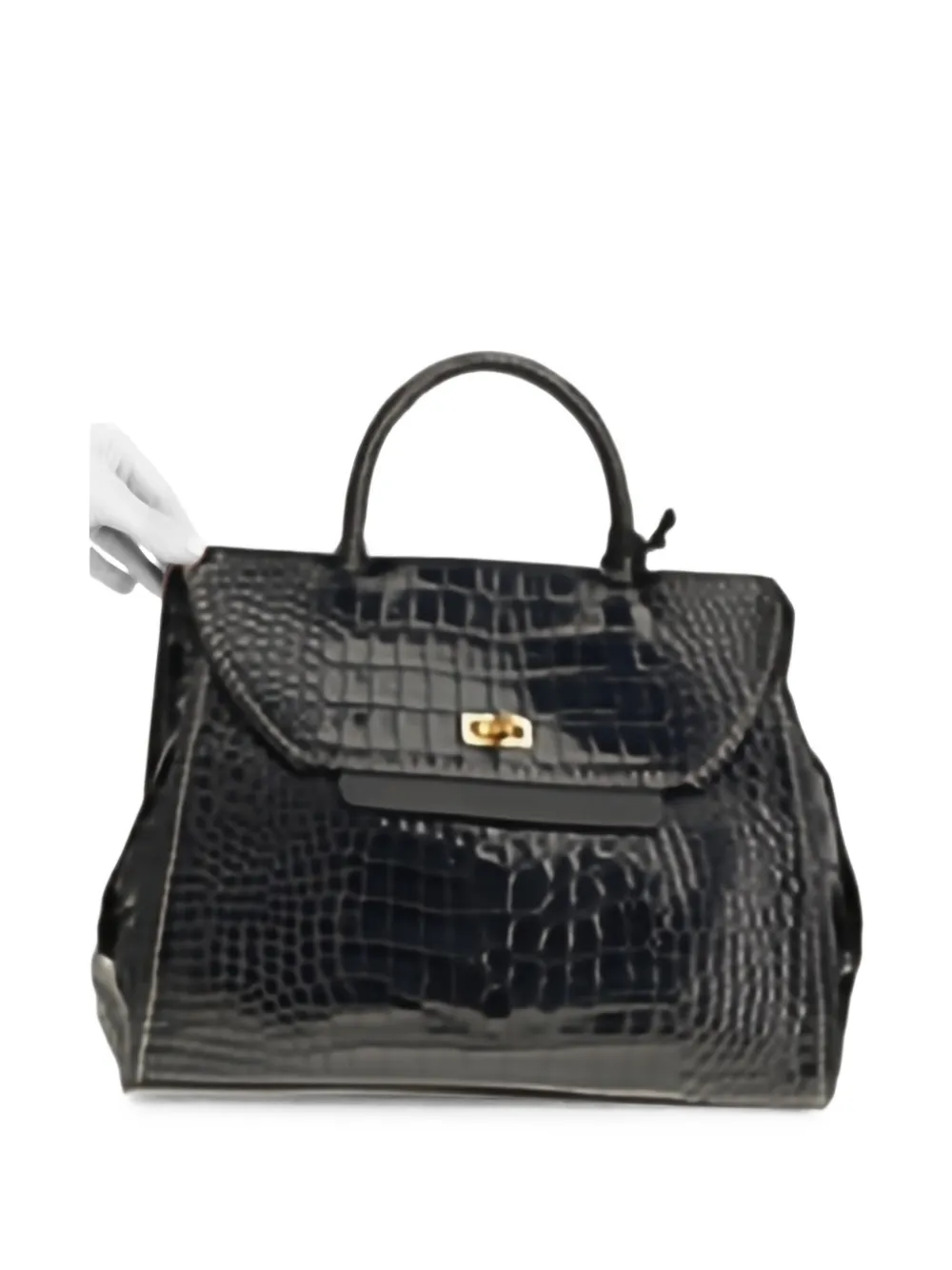 VISONA` Ornella croc-effect tote bag - Nero