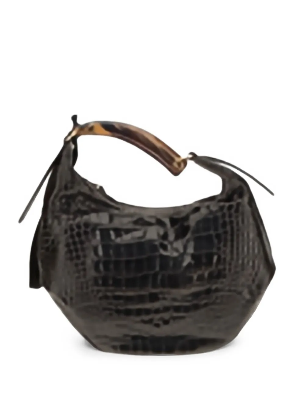 VISONA` Bengala croc-effect leather shoulder bag - Marrone