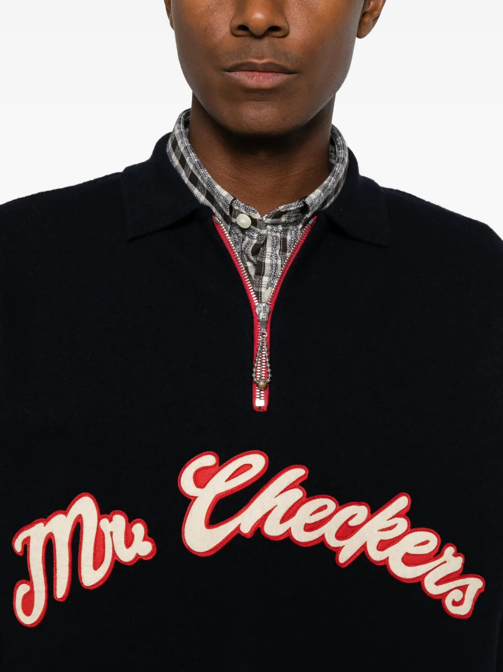 BODE logo-patch quarter-zip sweater Blauw