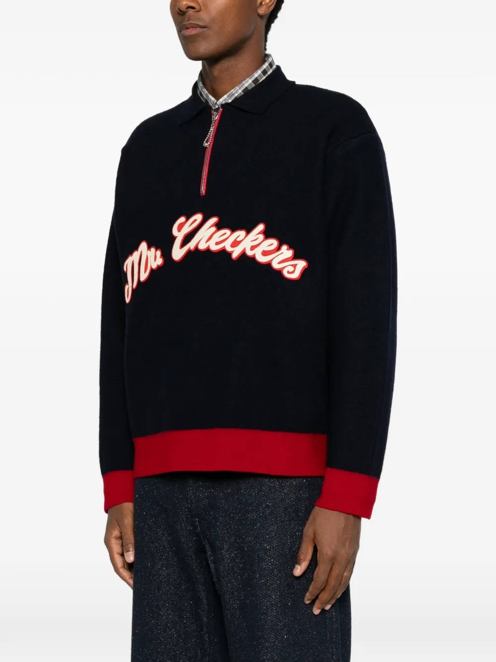 BODE logo-patch quarter-zip sweater Blauw