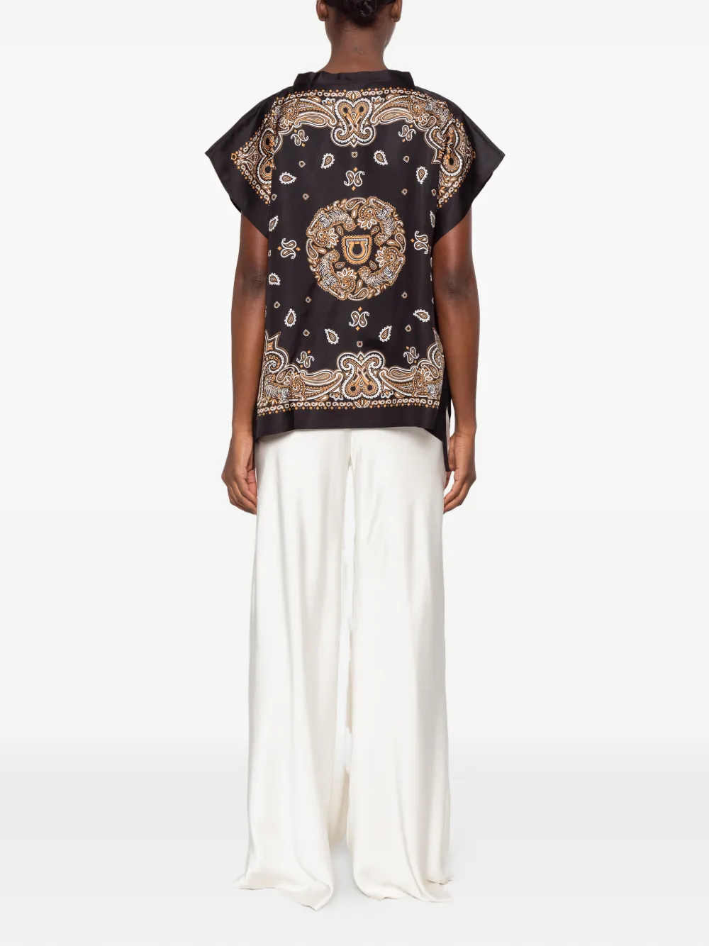 Ferragamo paisley-print silk blouse Zwart