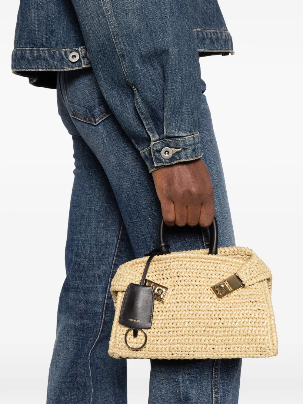 Ferragamo mini Hug woven tote bag Beige
