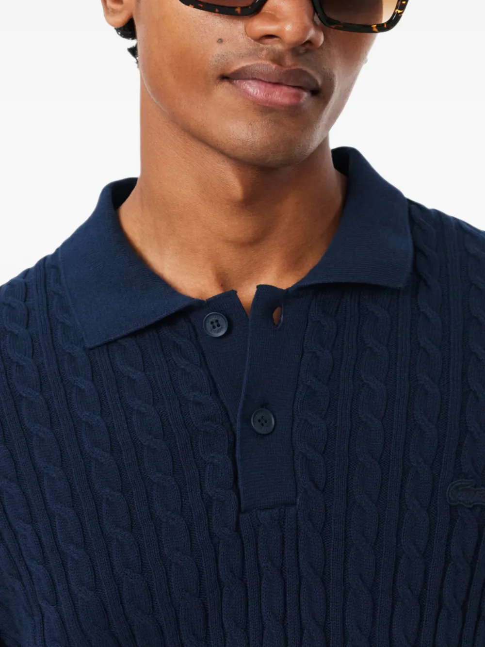 Lacoste Kabelgebreid poloshirt Blauw