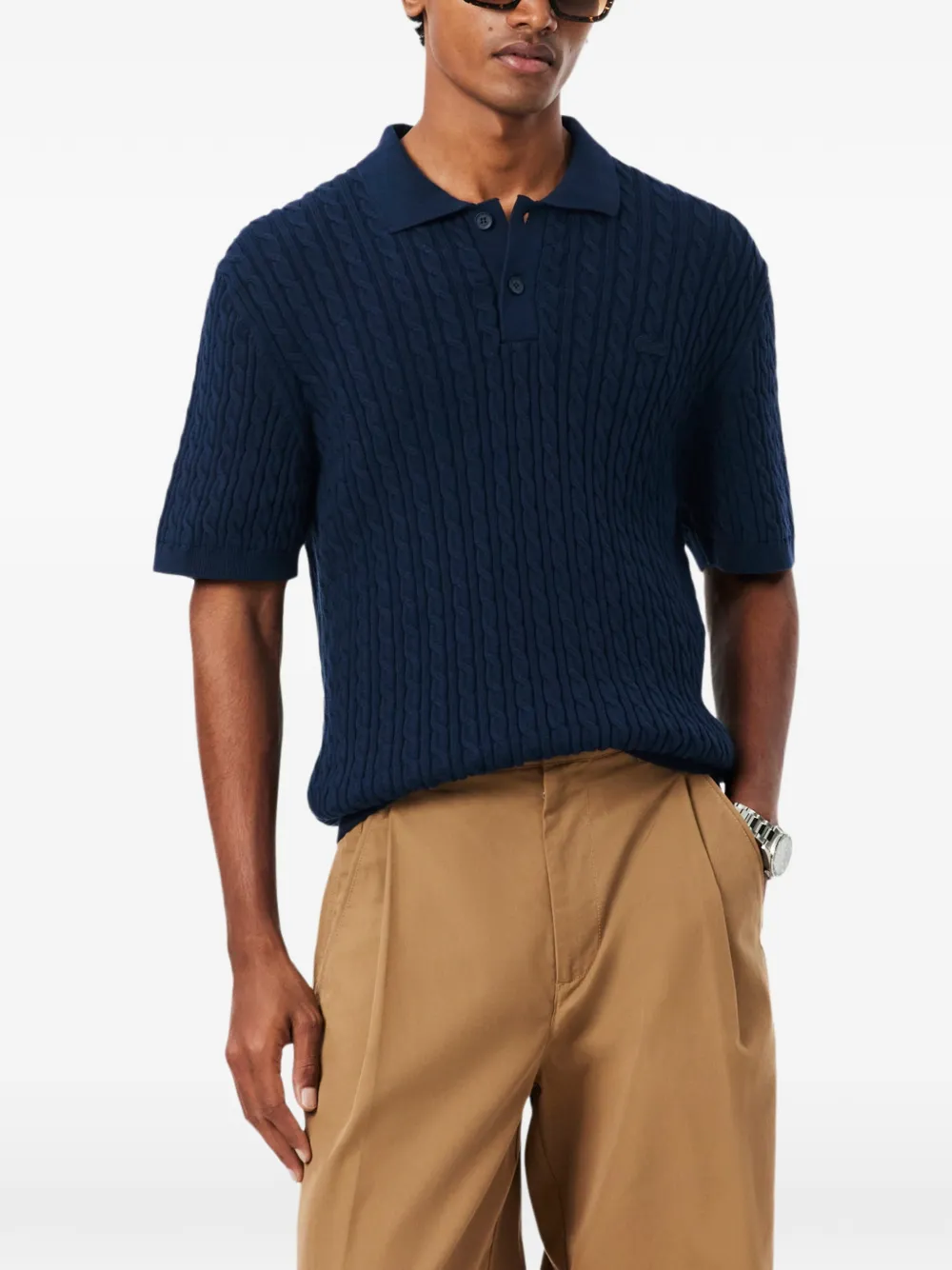 Lacoste Kabelgebreid poloshirt Blauw