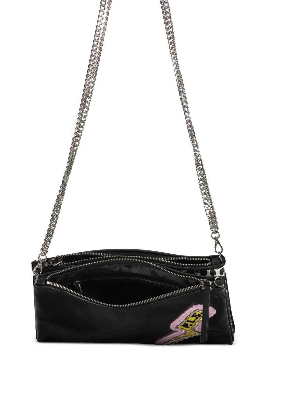 Philosophy Di Lorenzo Serafini lightning-patch leopard-print clutch bag Zwart