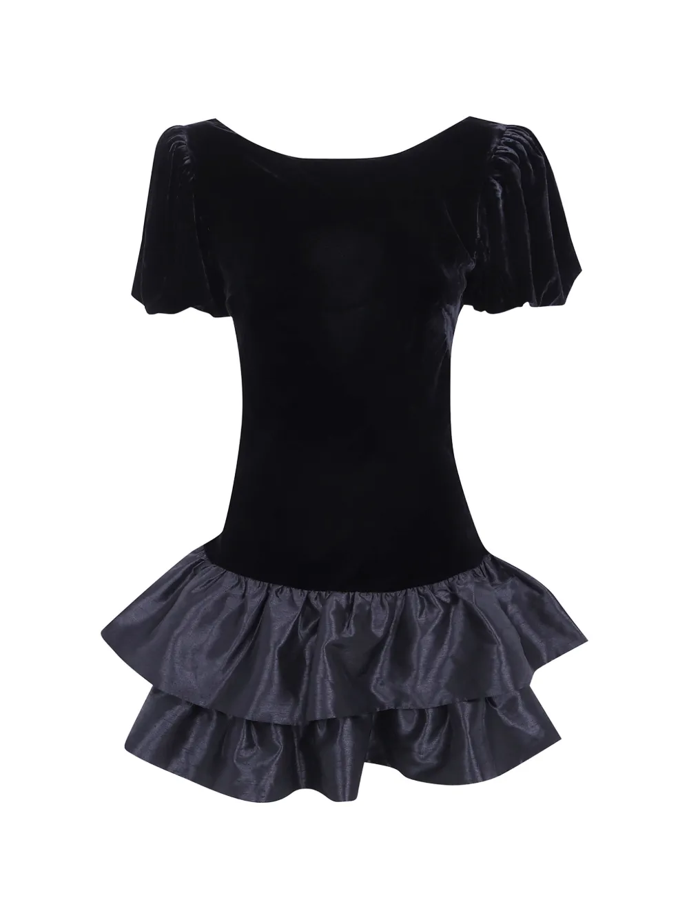 Rixo Anabella velvet-effect ruffled mini dress Zwart