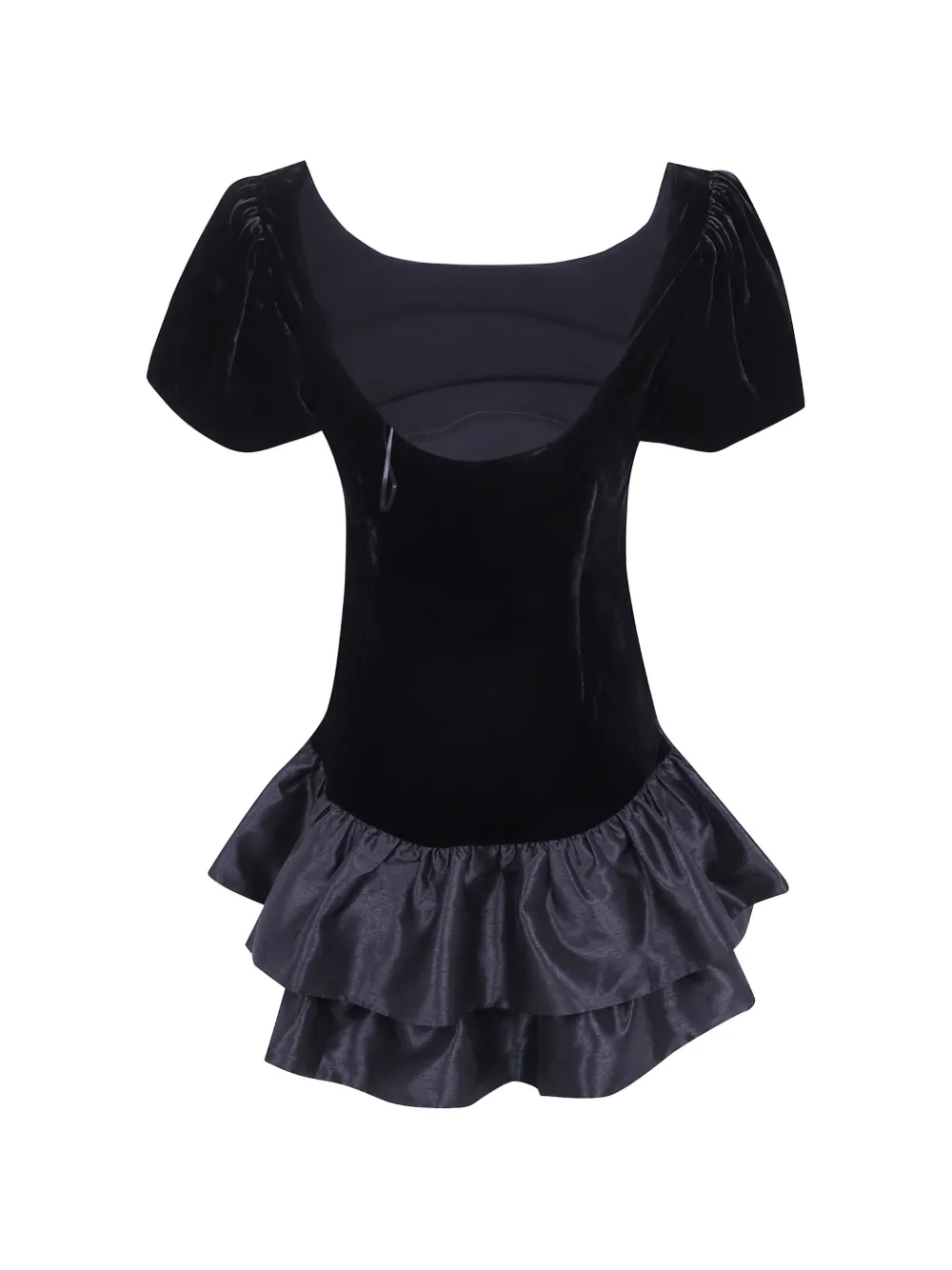 Rixo Anabella velvet-effect ruffled mini dress Zwart