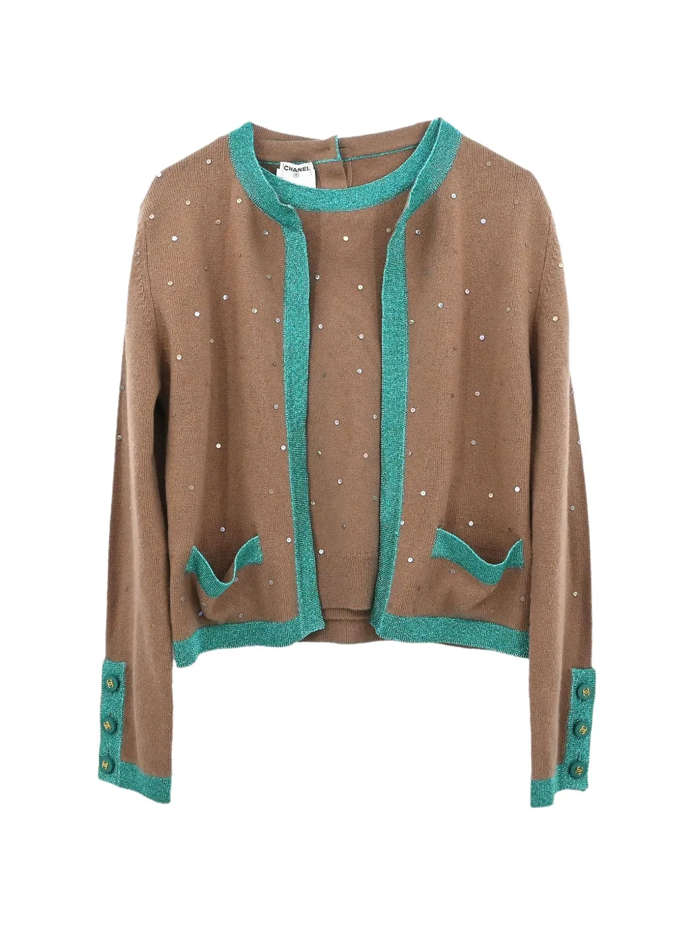 Pre-owned Chanel 1996 Sequin-embellished Cardigan And Sweater Set In Brown