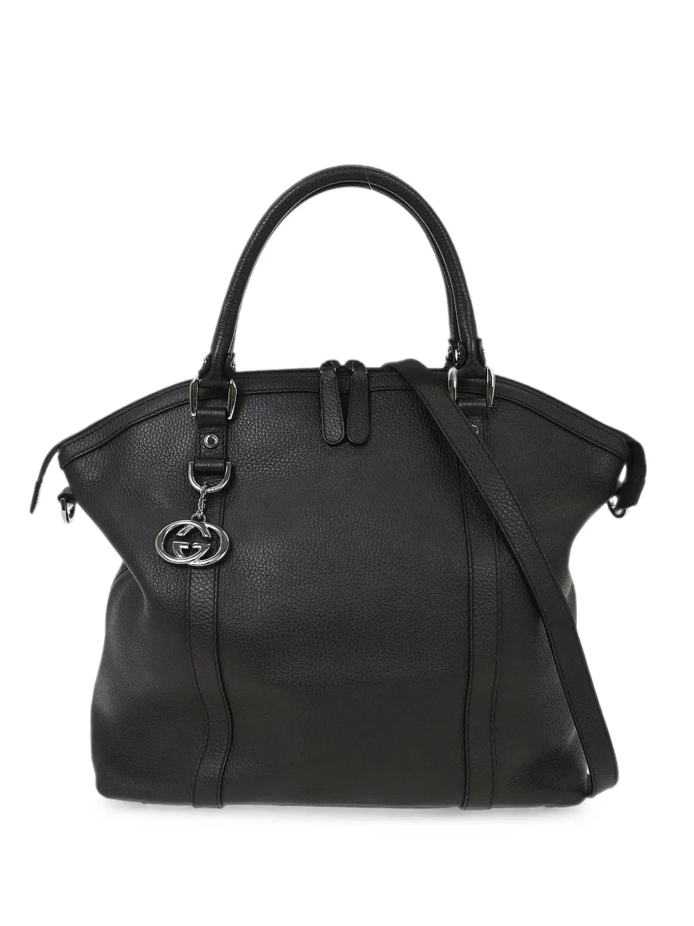 Gucci Pre-Owned logo-charm pebbled leather tote bag - Black