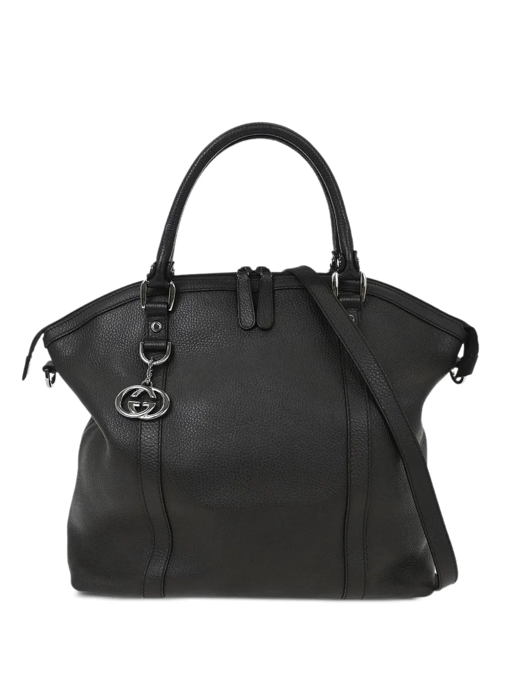 Gucci Pre-Owned logo-charm pebbled leather tote bag - Black
