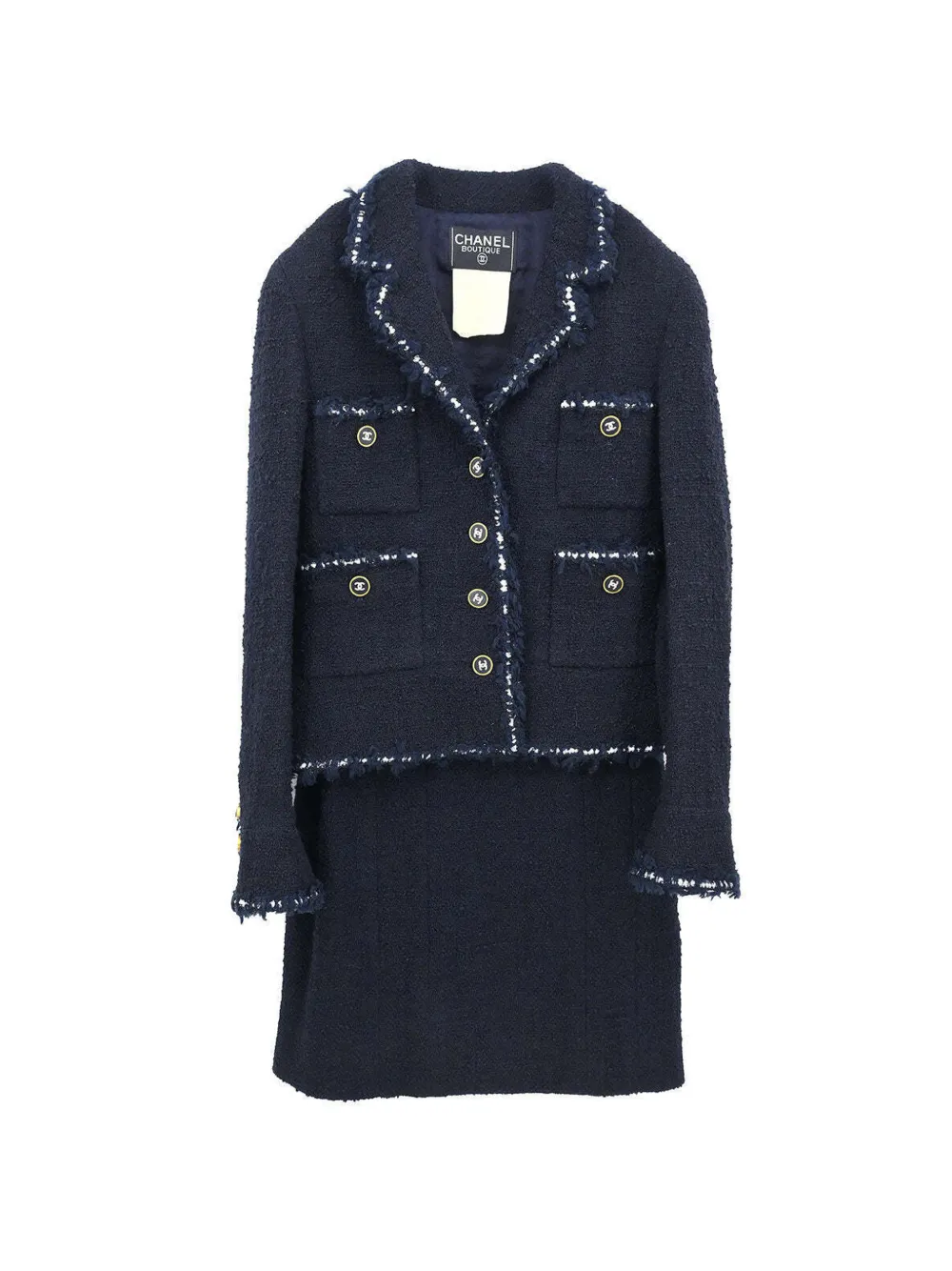 CHANEL Pre-Owned 1994 Boutique Museum braided-trim CC buttons skirt set - Blu