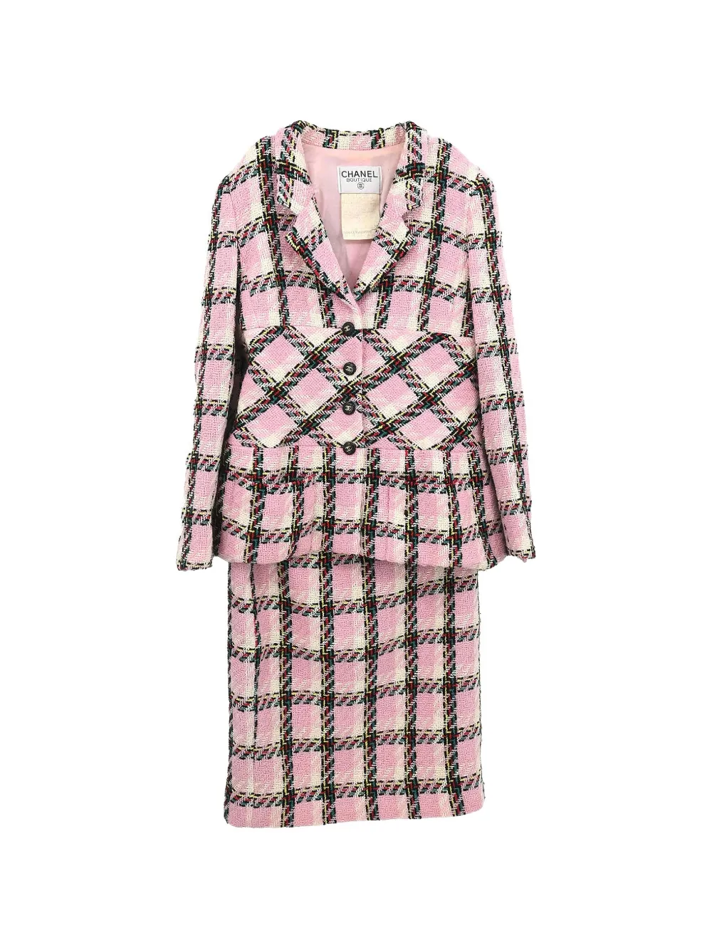 CHANEL Pre-Owned 1995 checked tweed skirt suit - Rosa