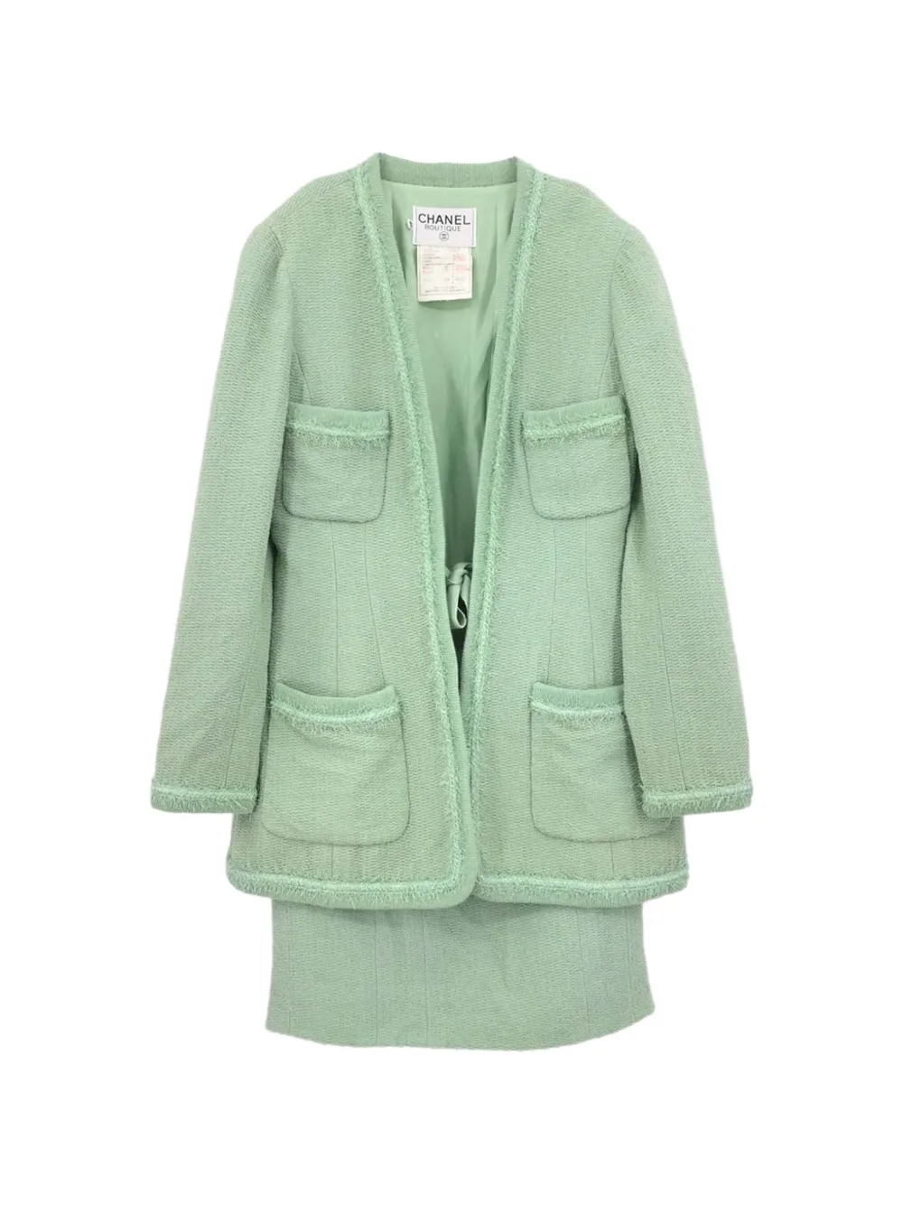 CHANEL Pre-Owned 1994 frayed-trim skirt suit - Verde