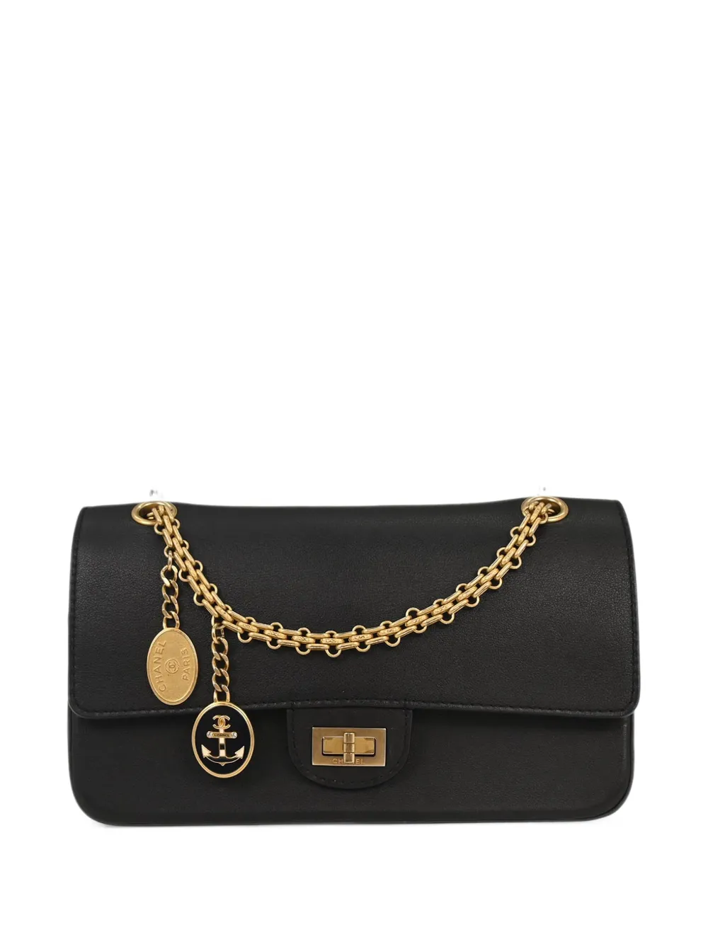 CHANEL Pre-Owned 2018-2019 medium 2.55 Classic Double Flap logo-charm shoulder bag - Black