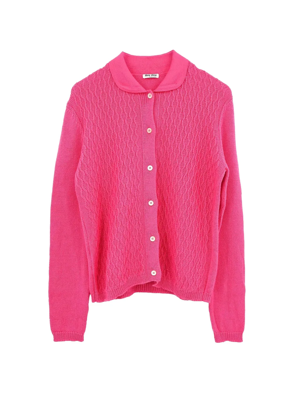 Miu Miu Pre-Owned 2019 cable-knit Peter Pan collar cardigan - Rose