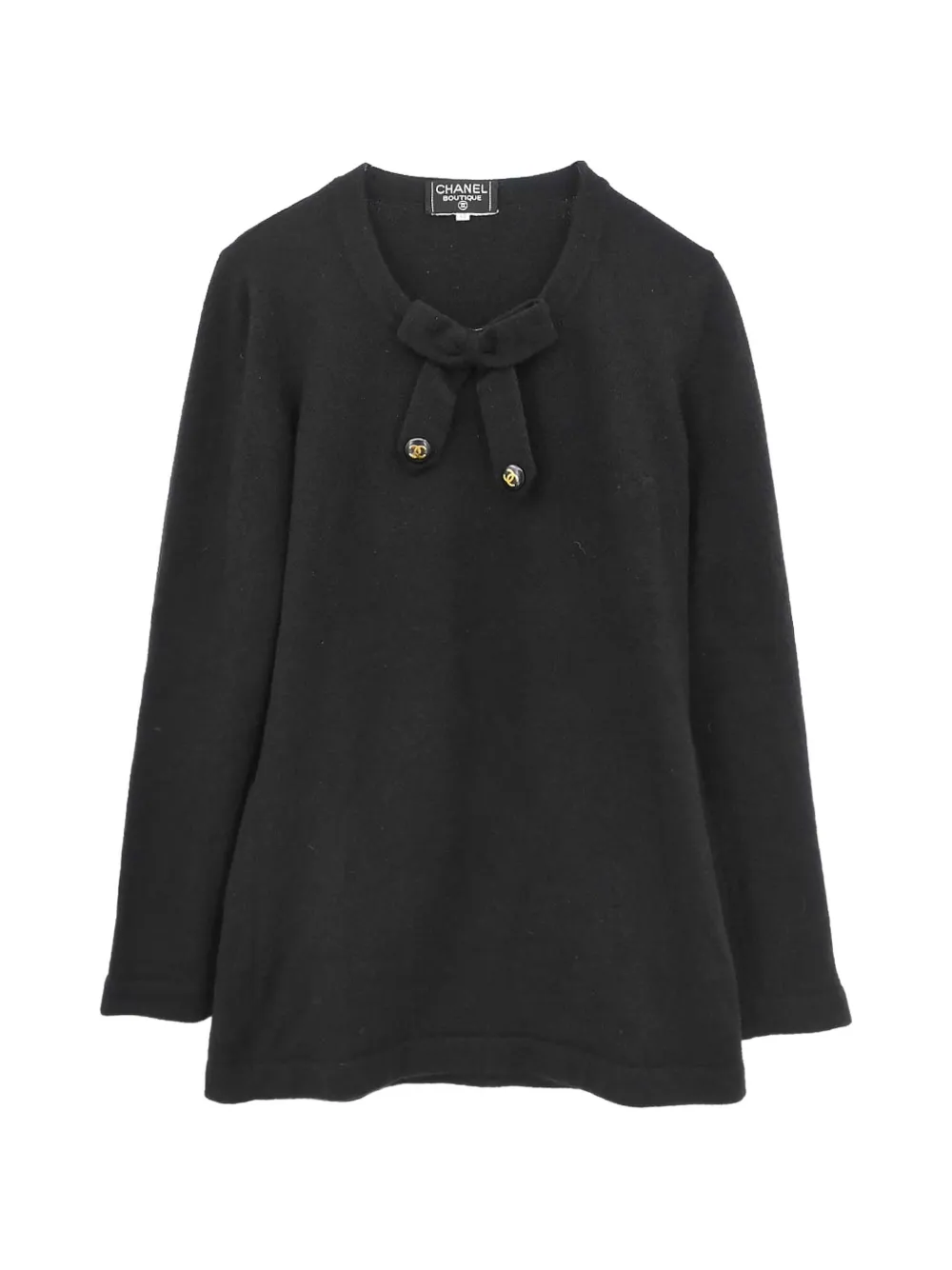 Pre-owned Chanel Bow-detail Cc Logo-button Sweater In Black