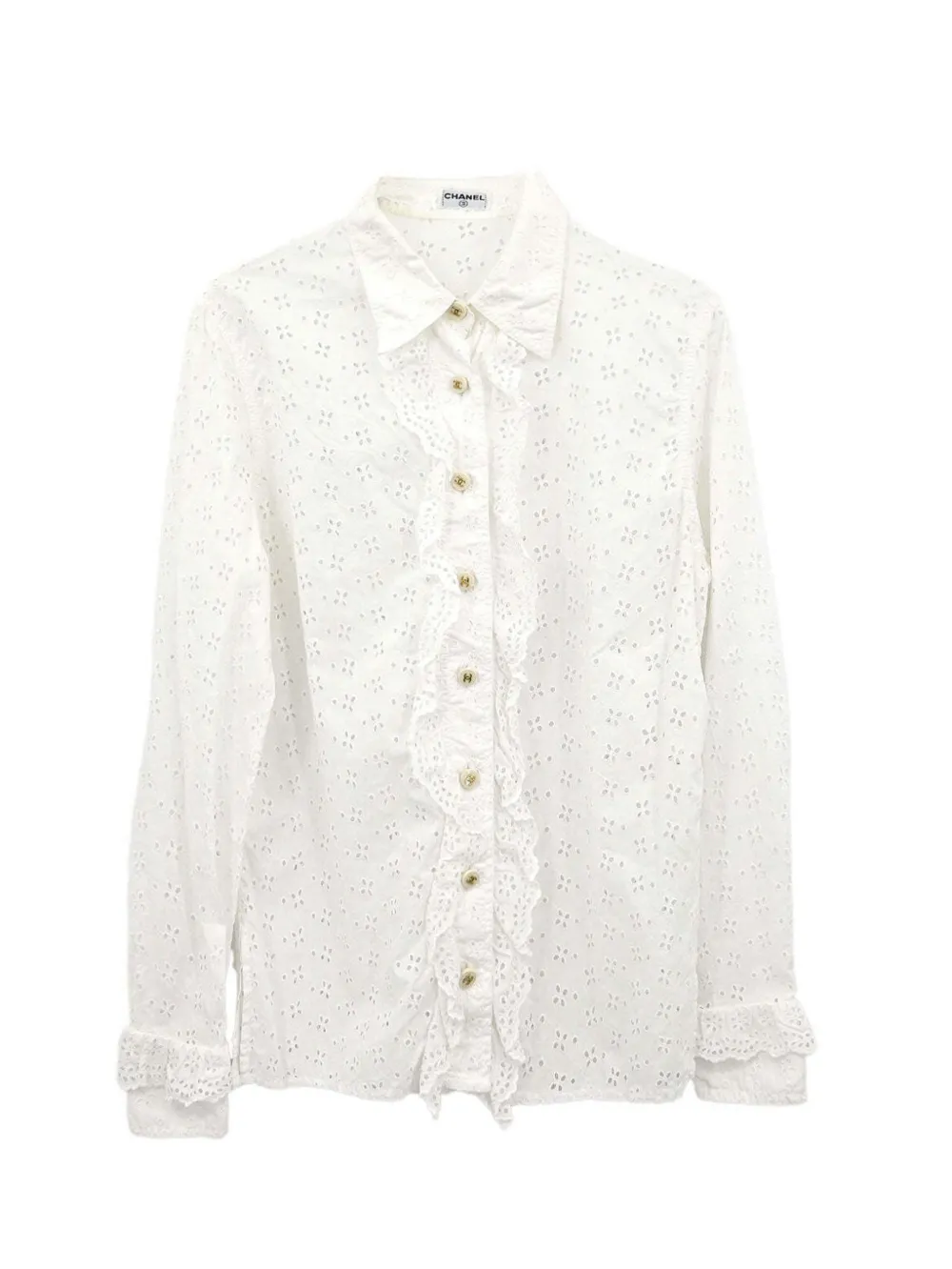 CHANEL Pre-Owned ruffle-trim broderie-anglaise blouse - Bianco