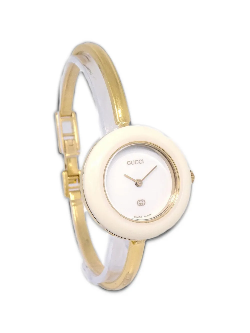 Pre-owned Gucci 11/12 Change Bezel 25mm Watch In White
