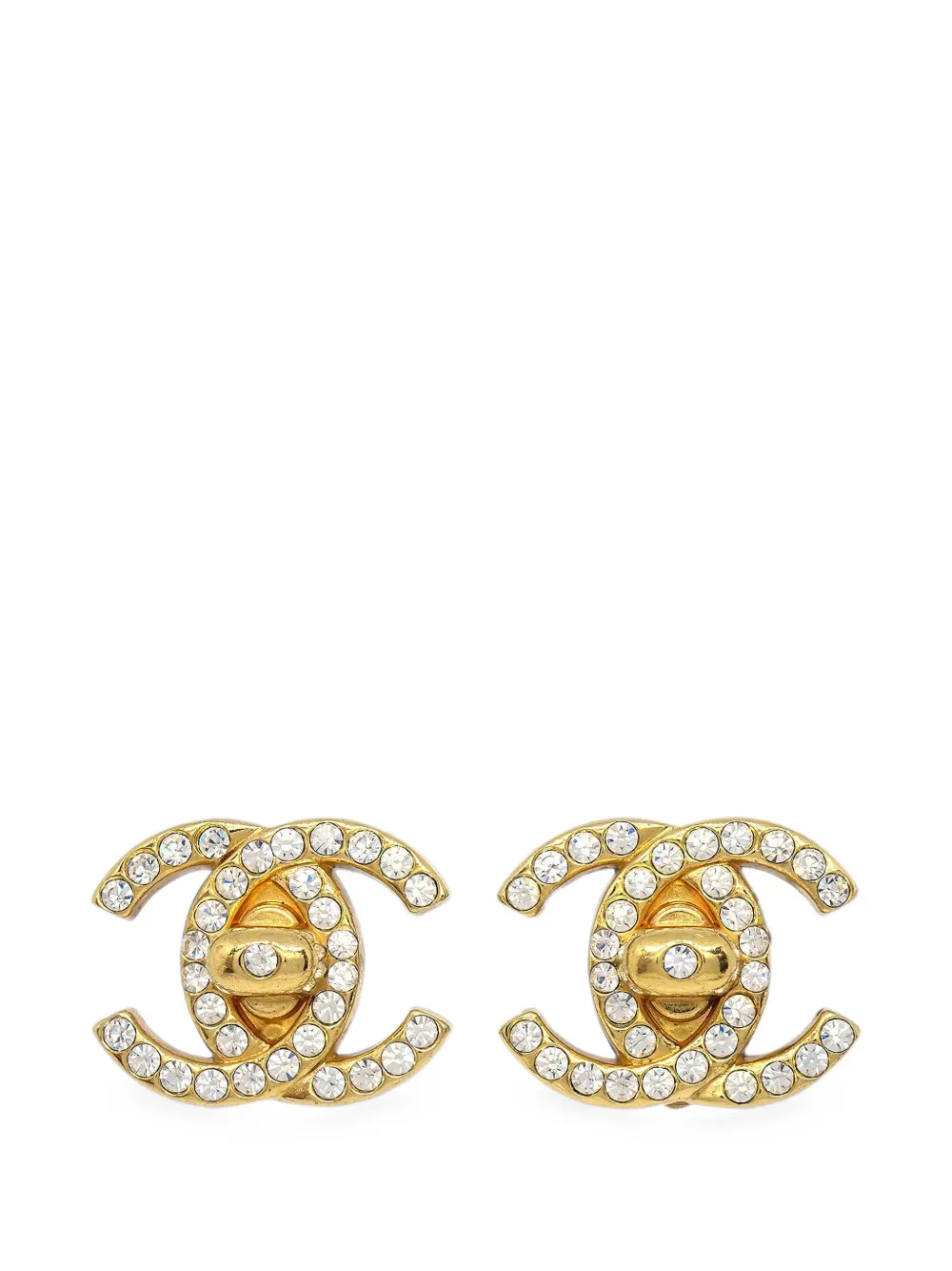 CHANEL Pre-Owned CC Turnlock rhinestone-embellished earrings - Oro
