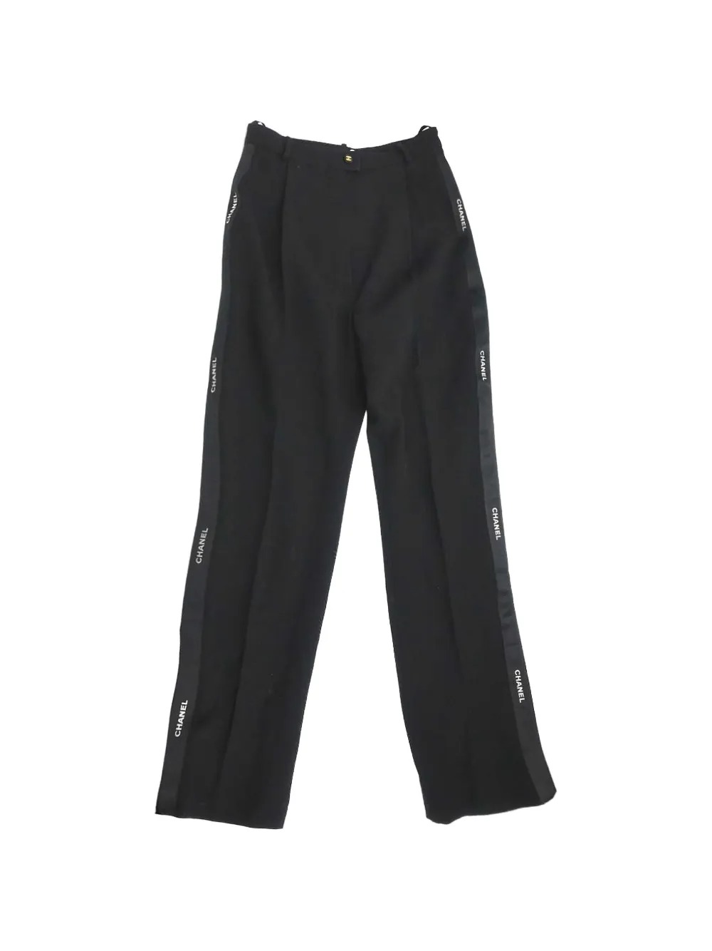 CHANEL Pre-Owned logo-tape wool trousers - Noir