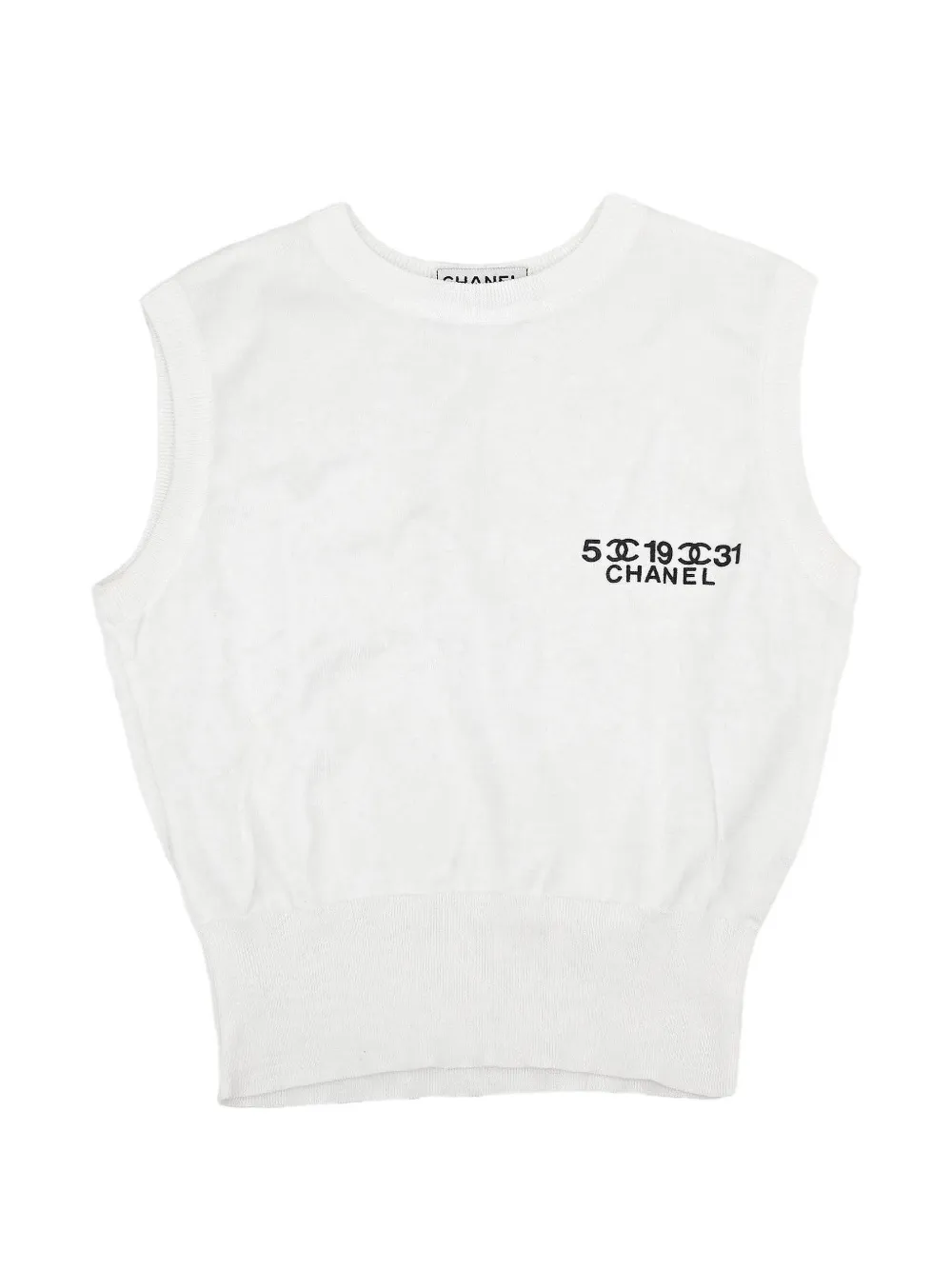 Pre-owned Chanel Logo-print Sleeveless Knit Top In White