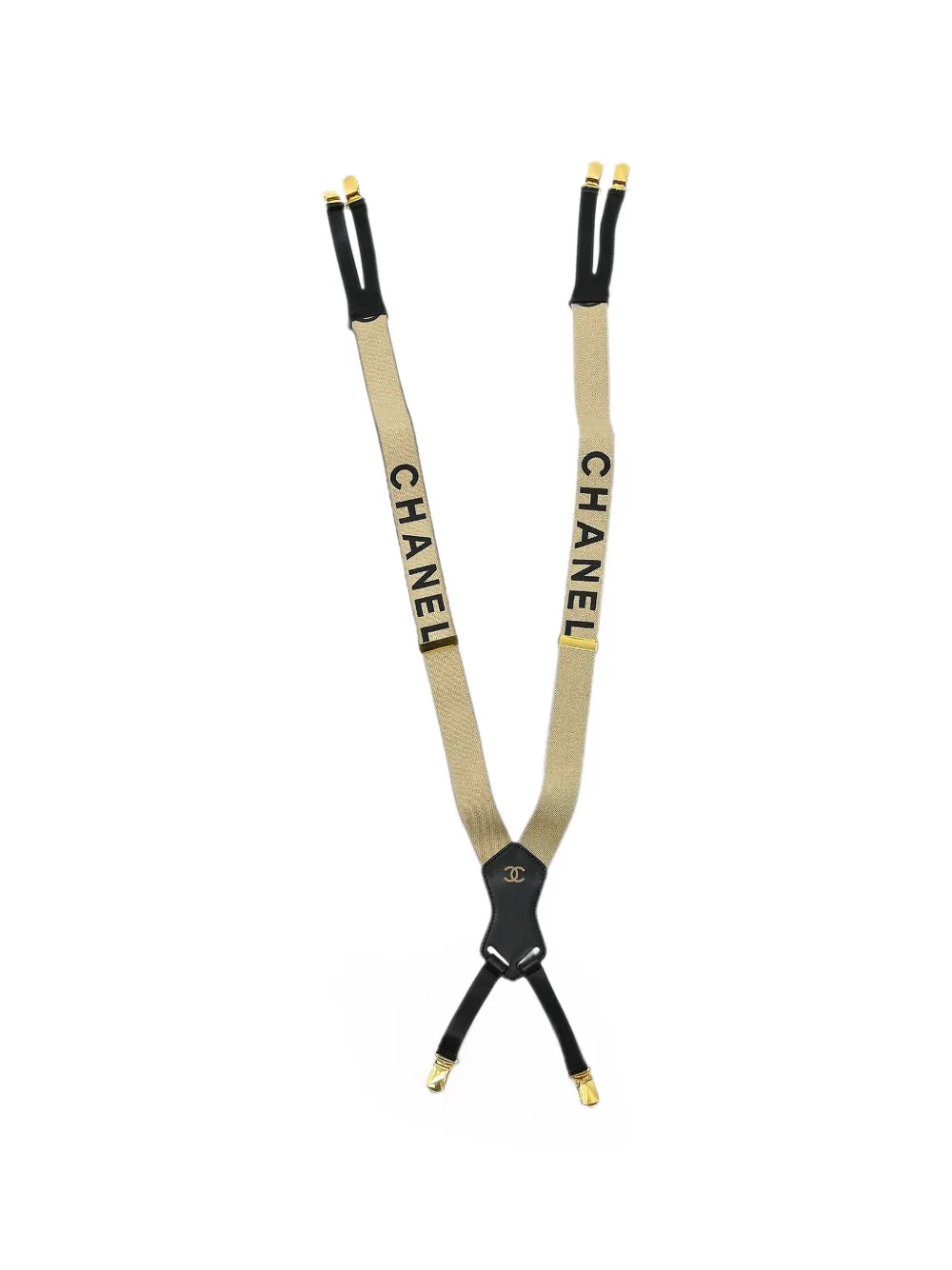 CHANEL Pre-Owned logo-print leather-trim suspenders - Toni neutri