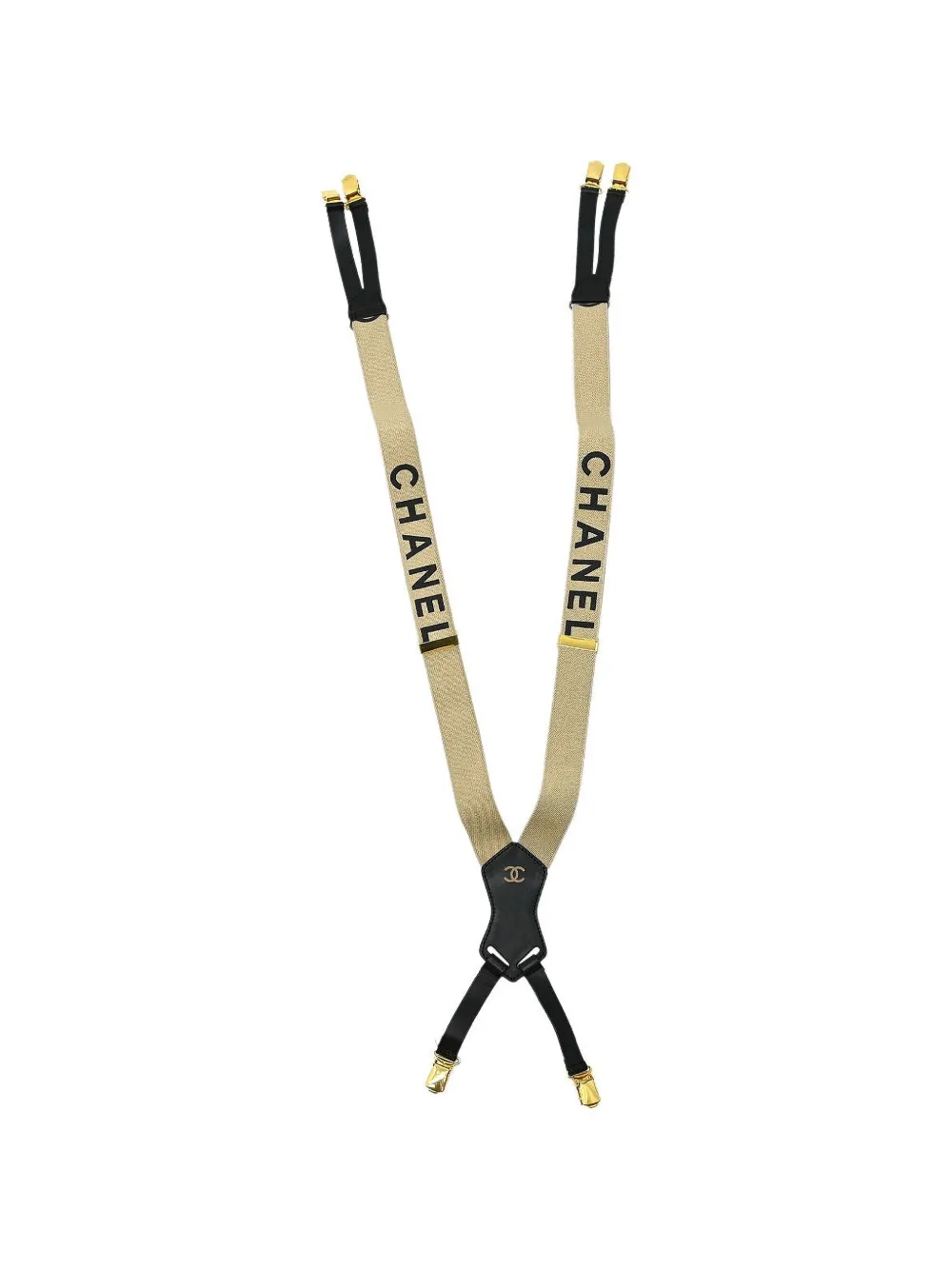 CHANEL Pre-Owned logo-print leather-trim suspenders - Neutrals