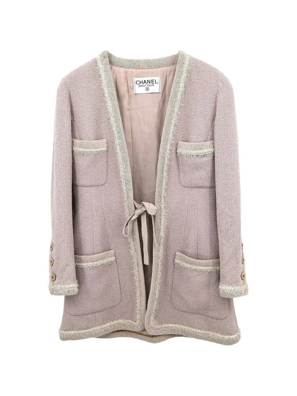 CHANEL Pre-Owned long-sleeve front-tie tweed jacket - Rose CHANEL Pre-Owned long-sleeve front-tie tweed jacket - Rose