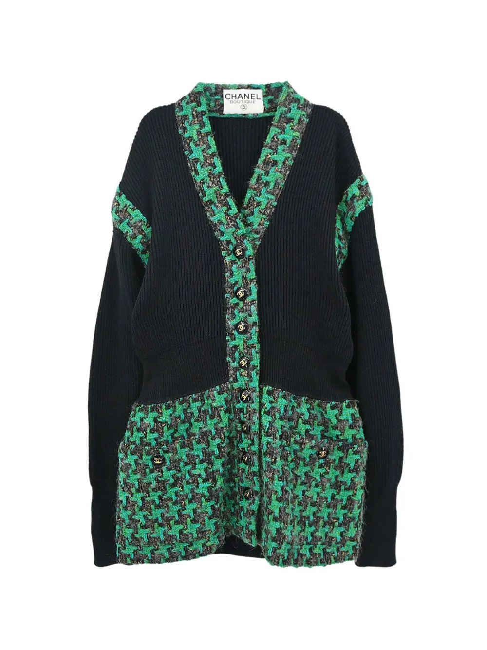 CHANEL Pre-Owned houndstooth-trim cardigan - Black