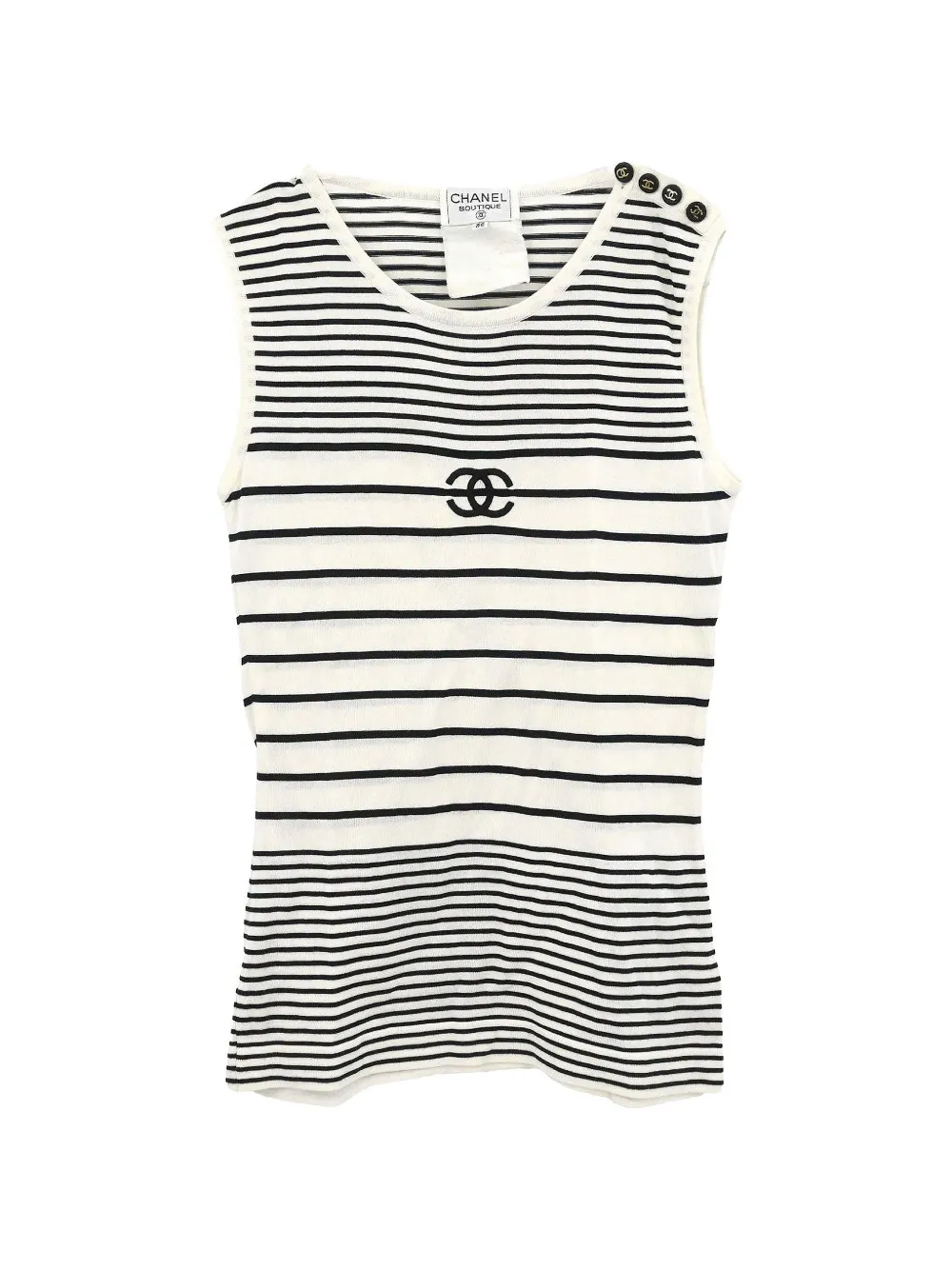 CHANEL Pre-Owned 1996 striped logo-patch tank top - White