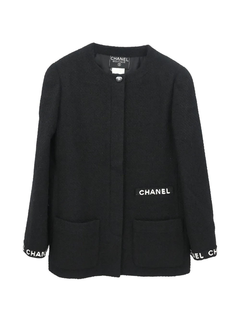 CHANEL Pre-Owned 1995 logo-embroidered collarless coat - Nero