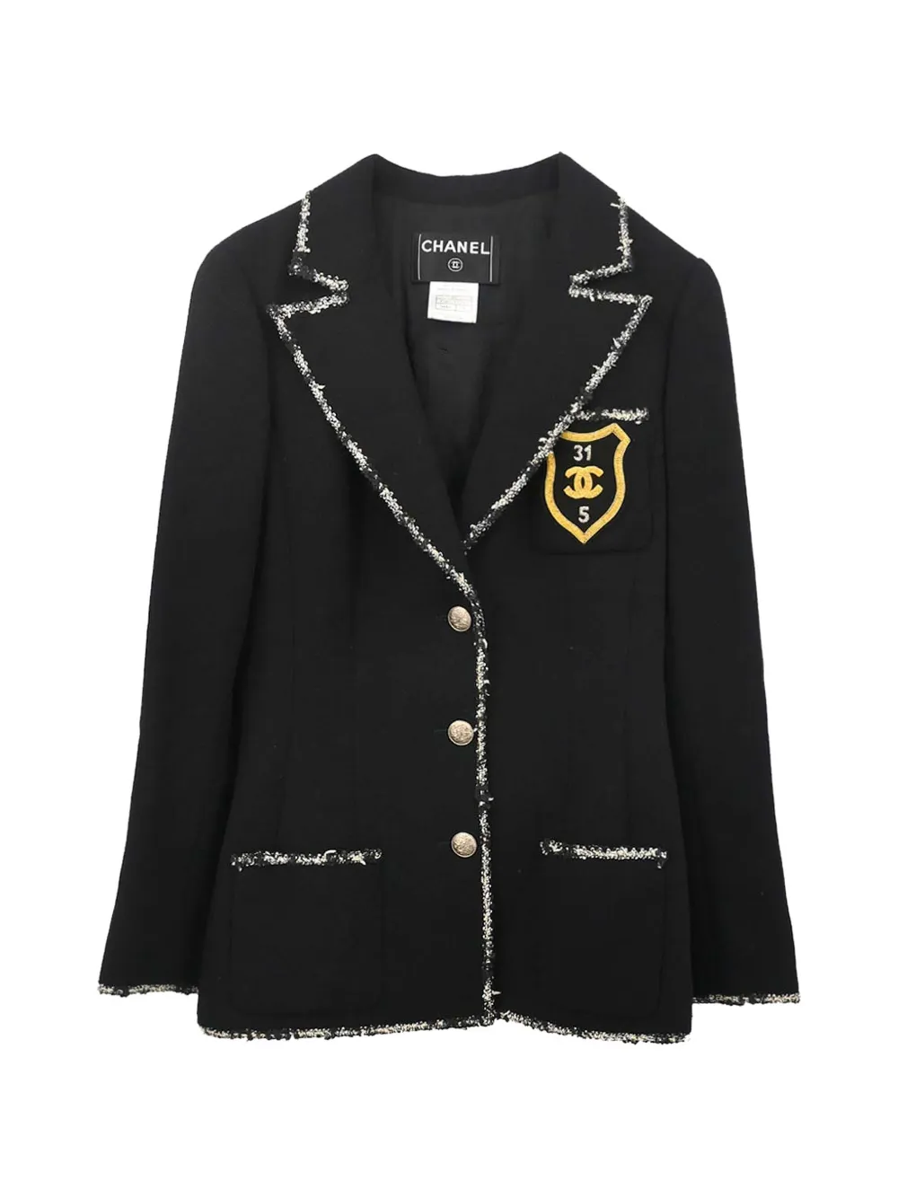CHANEL Pre-Owned emblem-patch single-breasted jacket - Nero