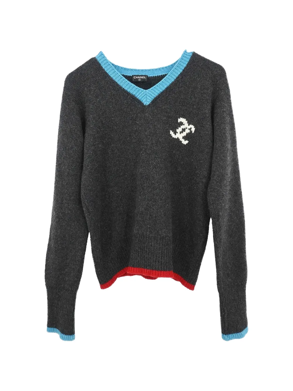 Pre-owned Chanel Wool V-neck Sweater In Grey