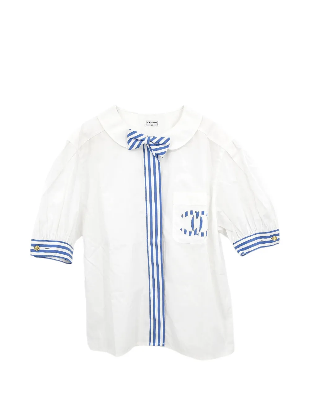 CHANEL Pre-Owned bow-detail CC logo-patch blouse - Weiß