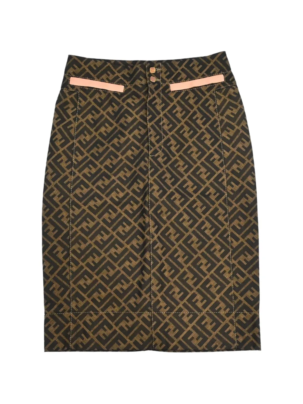 Fendi Pre-Owned Zucca monogram-printed straight midi skirt - Marron Fendi Pre-Owned Zucca monogram-printed straight midi skirt - Marron