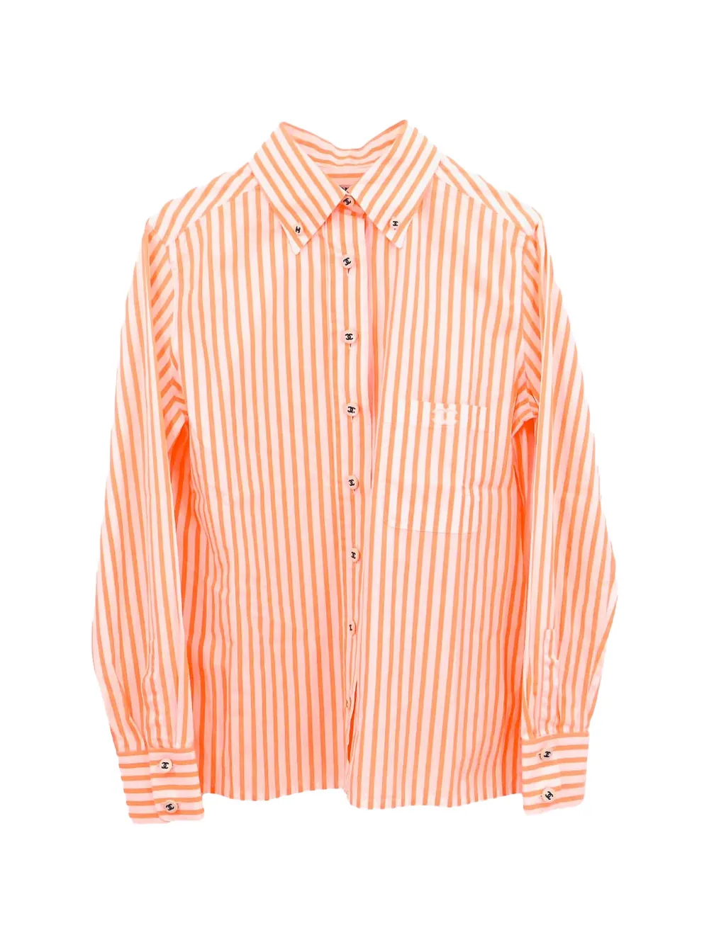 CHANEL Pre-Owned striped cotton shirt - Orange