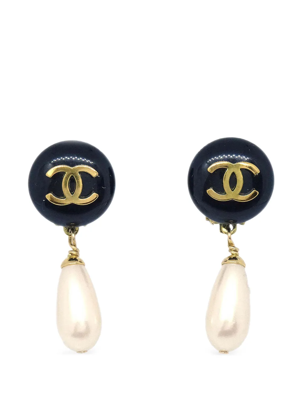 CHANEL Pre-Owned CC costume pearl drop earrings - Gold