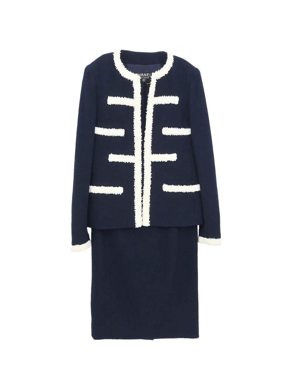 CHANEL Pre-Owned tailleur jupe à détails contrastants - Bleu