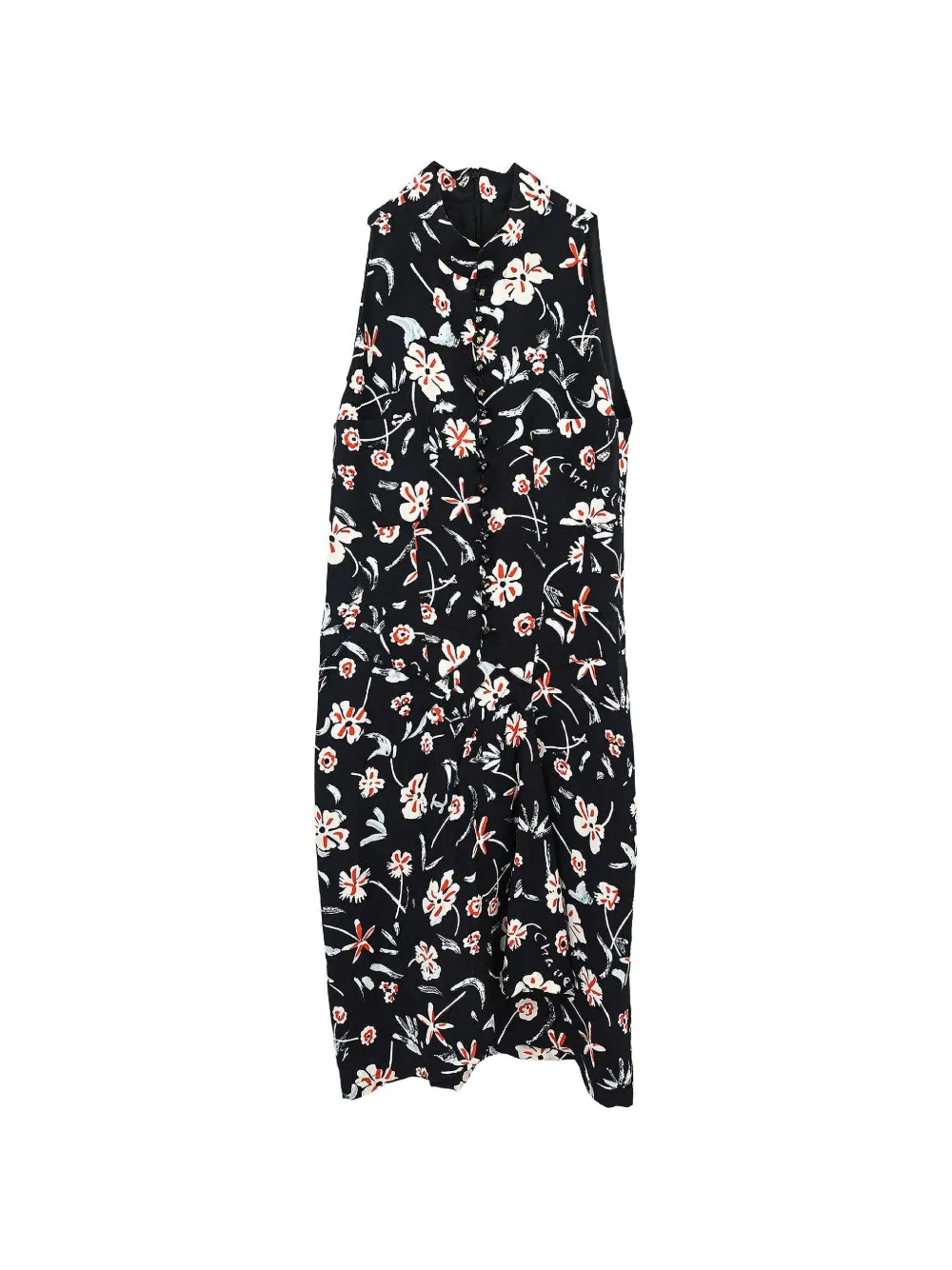 CHANEL Pre-Owned 1997s floral sleeveless midi dress - Nero