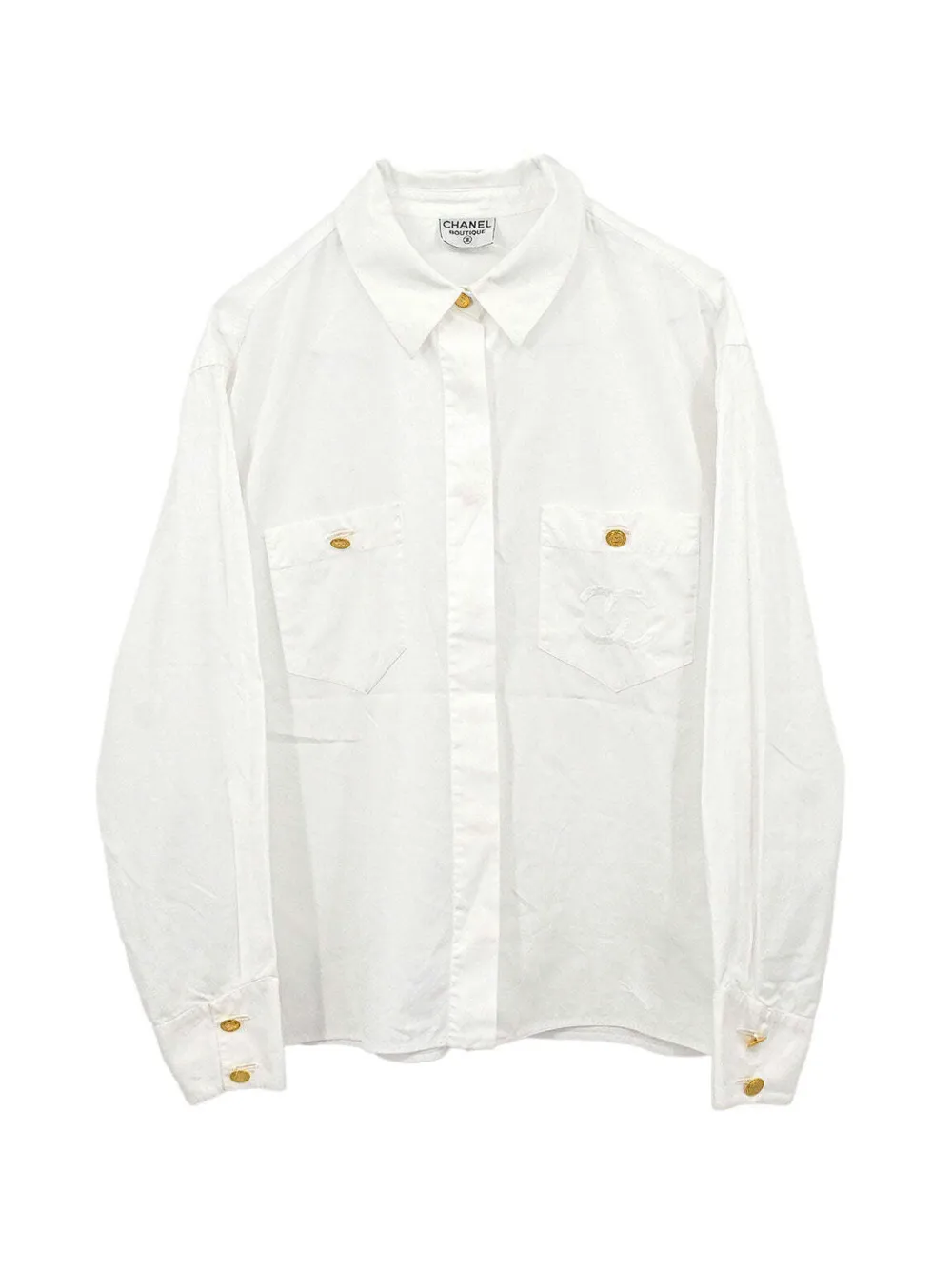 CHANEL Pre-Owned chemise boutonnée à logo CC brodé - Blanc CHANEL Pre-Owned chemise boutonnée à logo CC brodé - Blanc