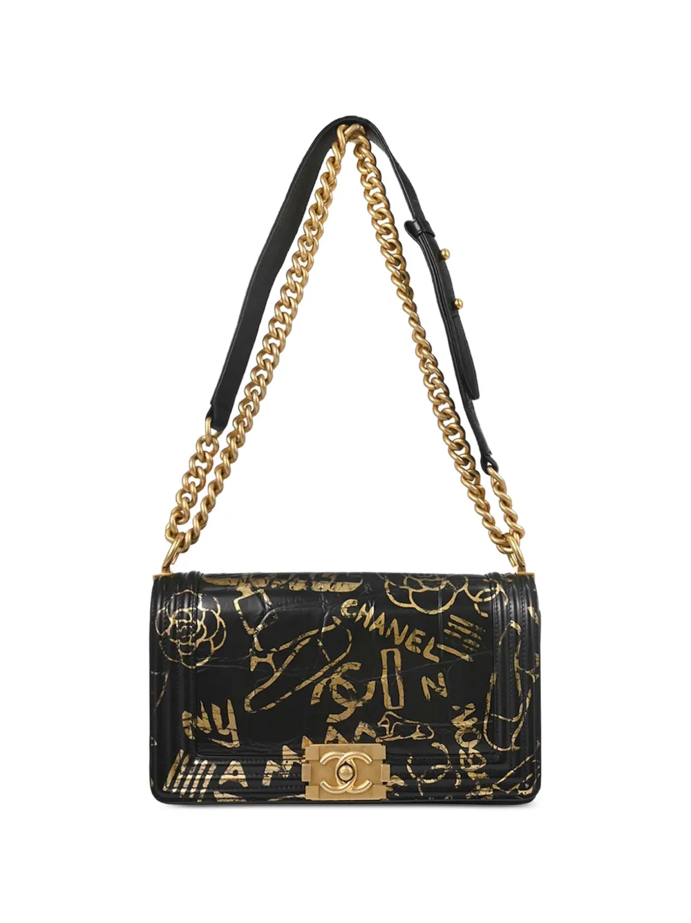 CHANEL Pre-Owned 2019 medium Boy graffiti-print shoulder bag - Black